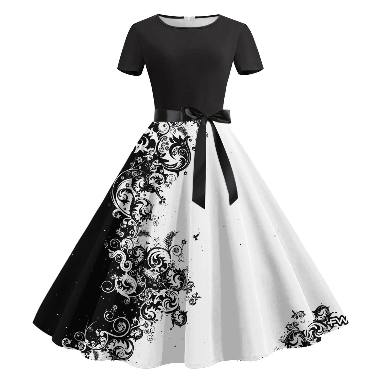 2023 Vasaros naujos vakarėlio suknelės Moterys 50S 60S Vintažinis chalatas Sūpynės Pinup Elegantiška vakarėlio suknelė ilgomis rankovėmis Laisvalaikio gėlių rašto chalatas