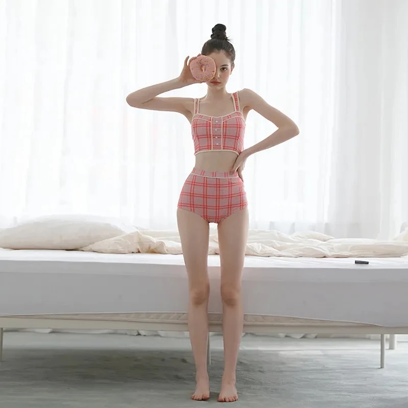 2023Nauja korėjiečių kalba Padalintas maudymosi kostiumėlis Mergaitės pledas gaivus Uždenkite pilvą aukštu juosmeniu Plonas karštųjų versmių atostogų bikinis