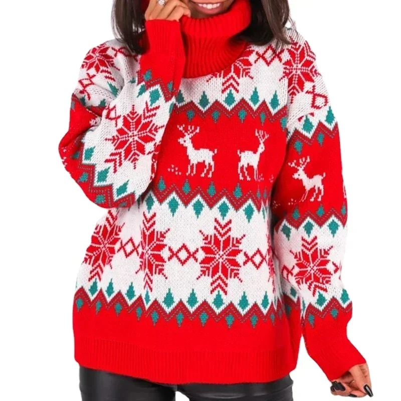 2024 Žieminis kalėdinis megztinis moterims pilnomis rankovėmis Vėžlys Šiltas sustorėjęs megztukas Minkštas laisvas Y2K drabužių megztinis Viršus