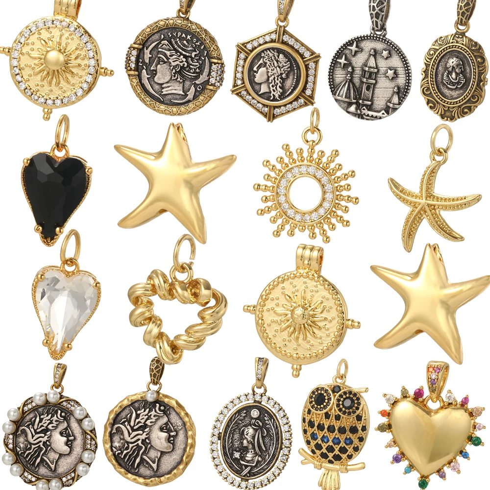 Cute Star Heart Charms for Jewelry Making Gold Color Vintage Coin, Enal Punk Gold Color Dangle Pasidaryk pats, auskarai, Karoliai, apyrankė