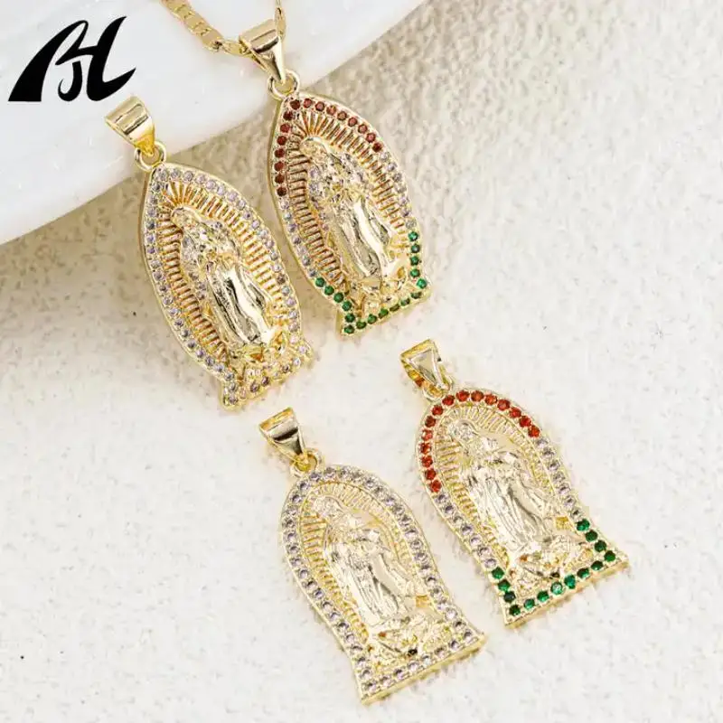 Fashion Gold Color Women Christian Religious Accessories Jewelry Oval Crystal Guadalupe Virgin Mary Charm Pakabukas
