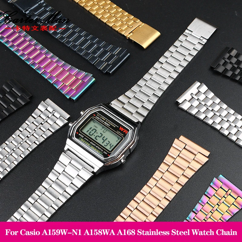 Fine Steel Watchband for CASIO Wristband A158 / A159 / A168 /A169 /B650 / AQ230/ 700 Small Gold Watch Series 18mm apyrankės dirželis