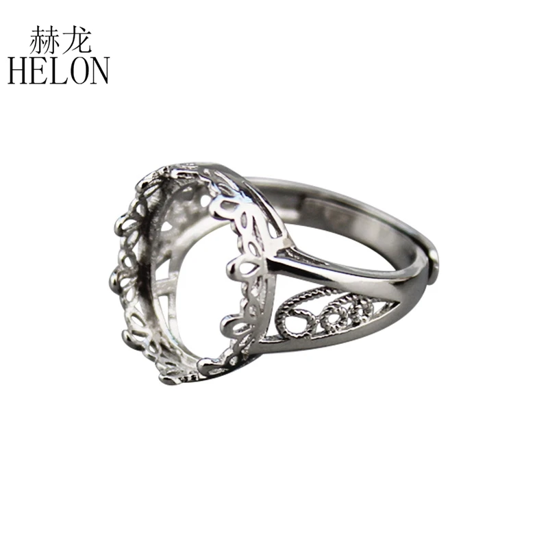 HELON Sterling Silver 925 Moterų sužadėtuvių vestuvinis žiedas Moterys 13X15mm Ovalus kabošono puskablio žiedo nustatymas didmeninė prekyba