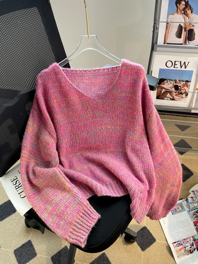 Moteriškas rožinis megztinis Megztinis Vintage Harajuku Fashion Korean Y2k 90s Estetinis džemperis ilgomis rankovėmis Megztinis 2000s drabužiai