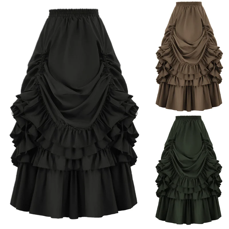 Moterų vintažinis gotikinis Viktorijos laikų stiliaus sijonas Renesansinis netaisyklingai plisuotas sijonas