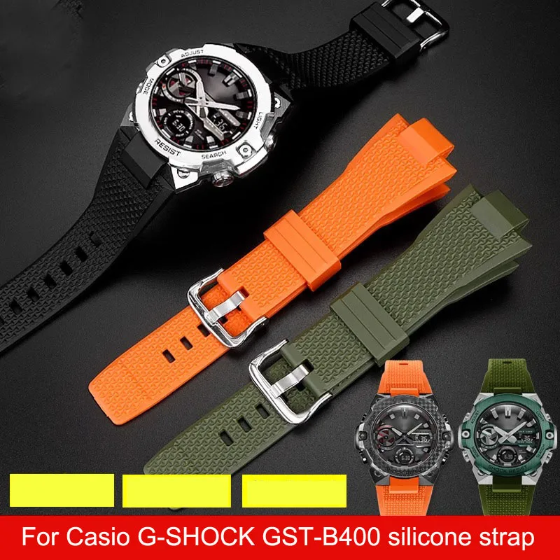 Nauja guminių laikrodžių priedų juosta, skirta Casio G-SHOCK GST-B400 Heart of Steel GST-B400BD/AD Išgaubtos silikoninės dervos vyriškos laikrodžių juostos