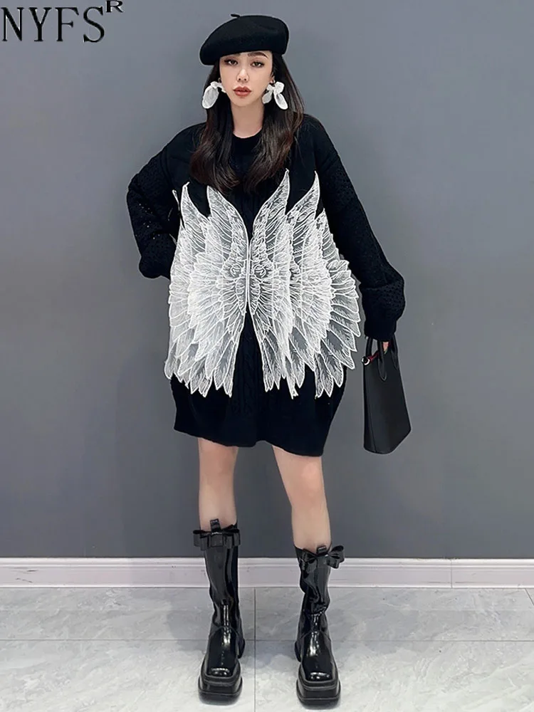 NYFS 2023 Žieminė nauja korėjietiška megztinio suknelė Vestidos chalatas Elbise Laisvas plius dydis Mada Mezgimo moteriškos suknelės ilgomis rankovėmis