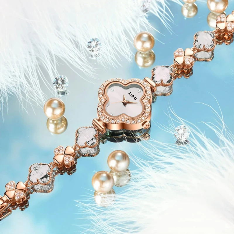 Prabangus kvarcas Krištolo apyrankė Laikrodis Moterų mados gėlių formos Neperšlampamas moteriškas laikrodis Elegantiškas moteriškas laikrodis