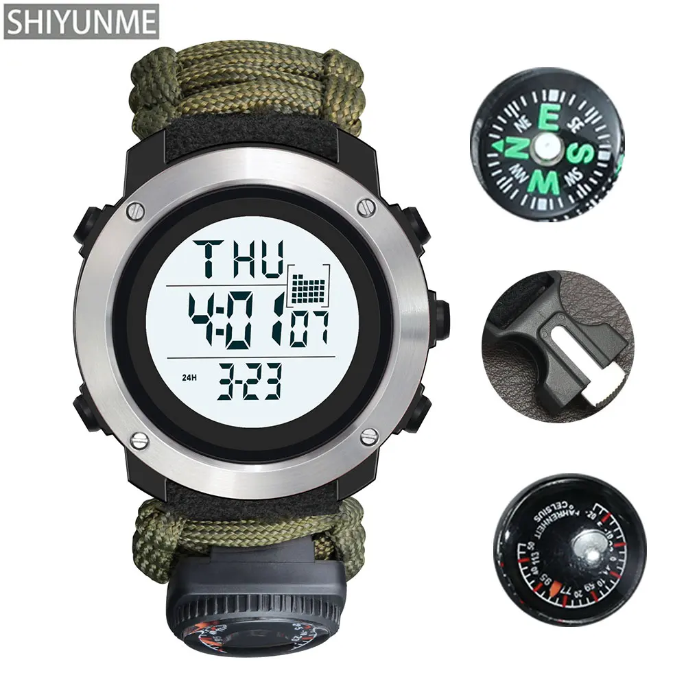 SHIYUNME lauko vyrų karinis laikrodis Vandeniui atsparus daugiafunkcinis išgyvenimo taktinis laikrodis Kompasas Sportiniai LED skaitmeniniai laikrodžiai 2103