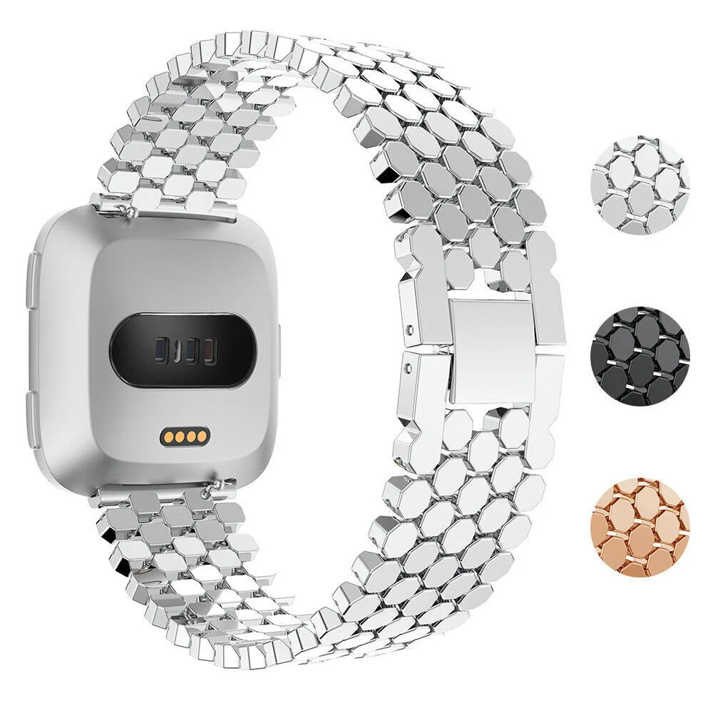 strap for Fitbit Versa/lite Fish Scale Band Chain Zinc Alloy Steel Band Honeycomb Chain Band
