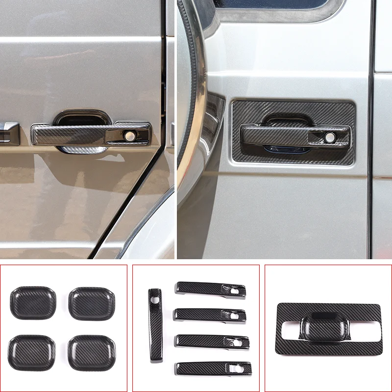 04-18 Mercedes-Benz G klasės išorinių durų rankenų dangtelio apdaila išorinių durų dubens apdailos dangtelis lipdukas bagažinės dangčio rankenos rėmas