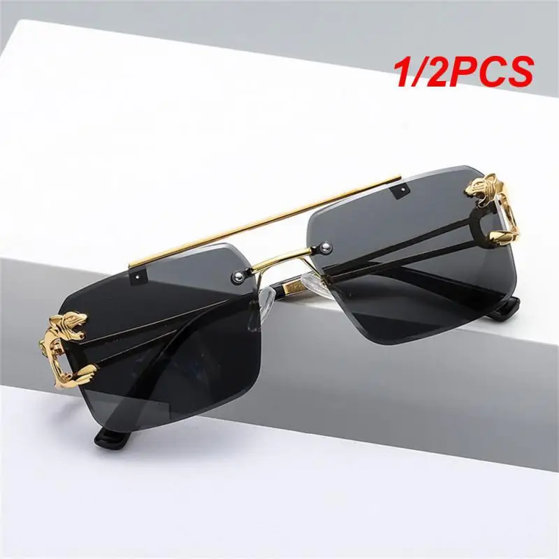 1/2PCS Retro akiniai be apvadų Vyrai Steampunk akiniai Moterys Punk Fashion Prabangus prekės ženklas Saulės akiniai Vintažiniai atspalviai UV400