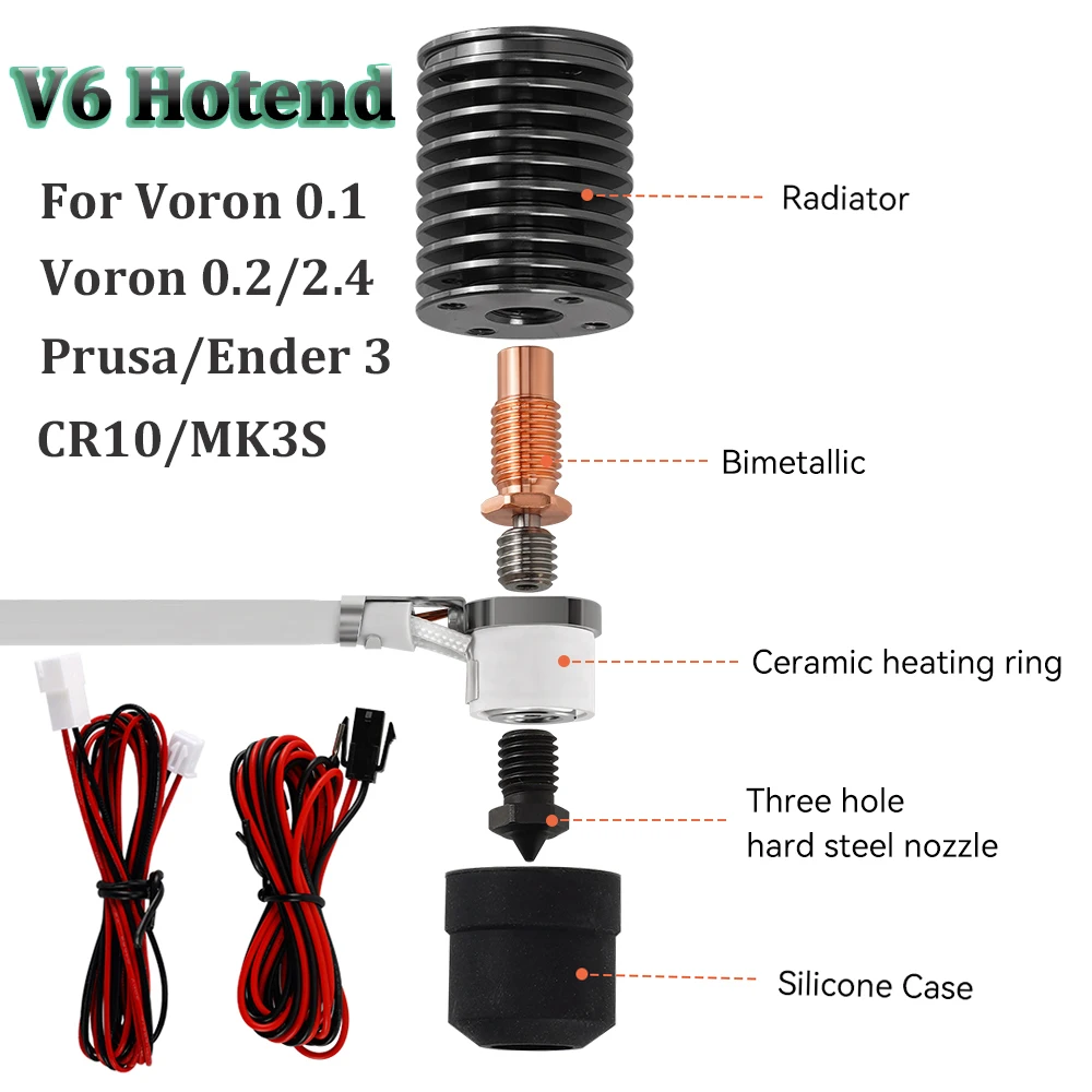 1/2sets V6 Hotend Kit For Voron 0.1/0.2/2.4 Prusa 3D spausdintuvas V6 24V 60W keraminė šildymo šerdis Spausdinimo galvutė Ender 3 V2 CR10 MK3S