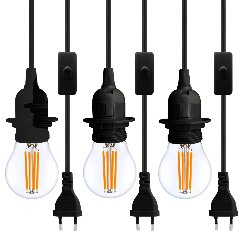 1,8m lempų laikiklis Maitinimo laido kabelis E27 Kabelis su jungikliu ir kištuku LED šviestuvas LED lemputės Adapteriai Lempos pagrindo laikiklis