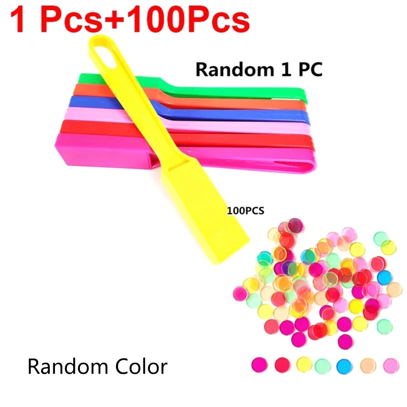 100X spalvoti bingo lustai su lazdele Rinkinys sensorinių šiukšliadėžių mokslui mokytis