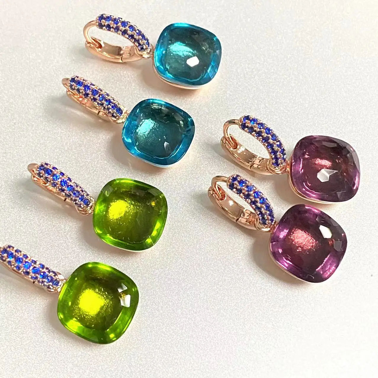 12.6mm Auskarai Inlay Blue Zircon Candy Color Crystal Auskarai moterims Drop auskarai Mados papuošalų dovana