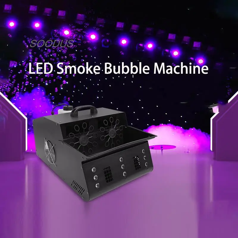 1500W LED scenos dūmų burbulų mašina Vestuvių koncertas Scenos efektų įranga Nuotolinio valdymo pultas Spalvinga šviesa DMX512