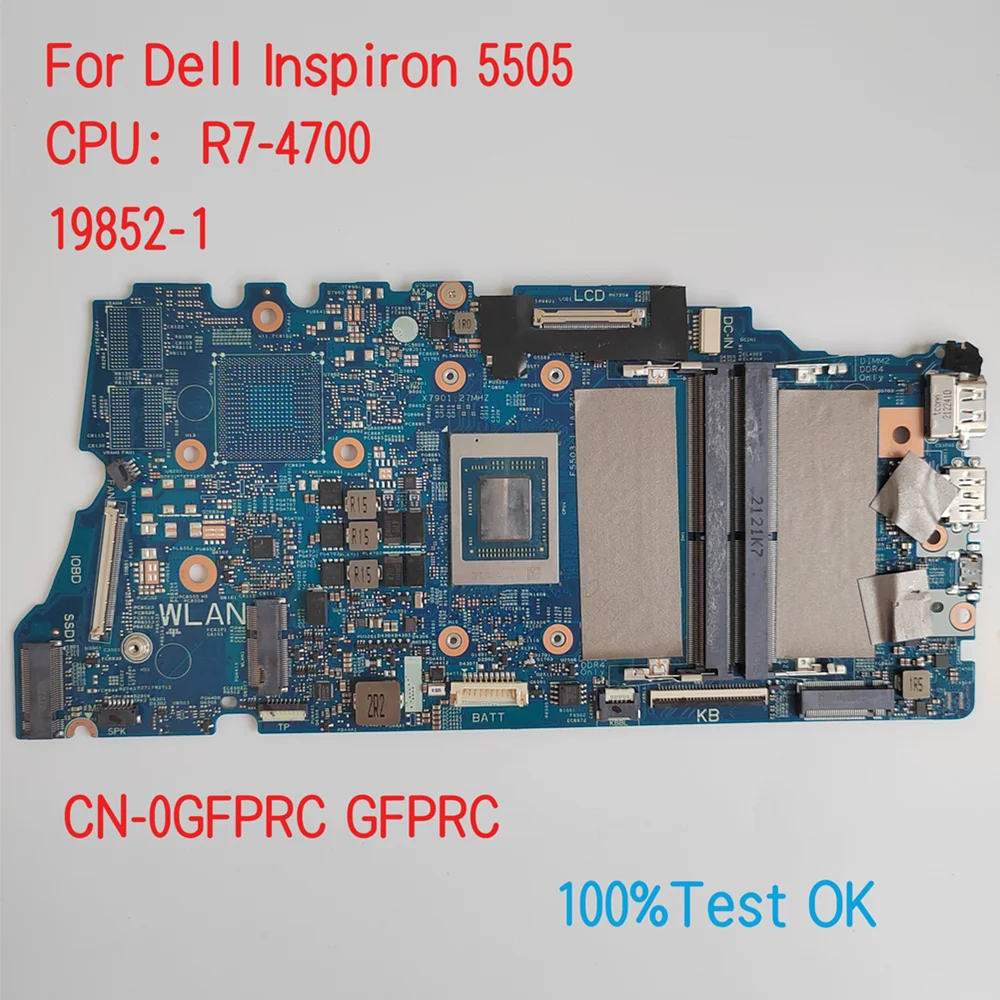 19852-1 Skirta Dell Inspiron 5505 Pagrindinės plokštės procesorius R3 R5 R7 CN-0YX59Y YX59Y GFPRC 0GFPRC 100% testas gerai