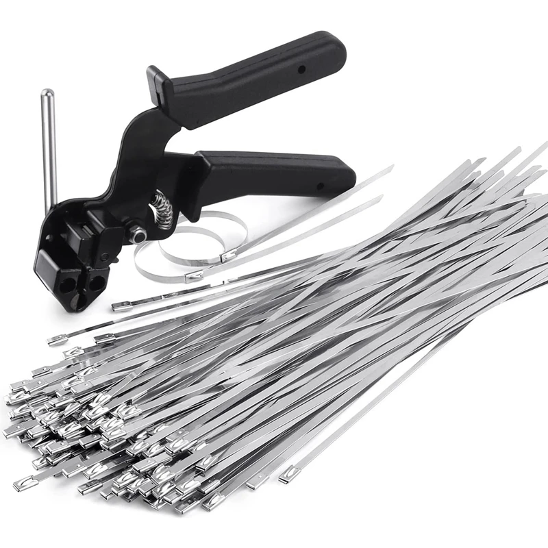 1Nustatykite nerūdijančio plieno kabelių kaklaraiščio replės specialų įrankį metalinių kabelių jungtims tvirtinti ir pjaustyti, su 150 vnt 11.8 Colių kabelių jungtys