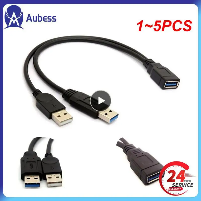1~5PCS 30cm USB 3.0 į USB 3.0 2.0 USB Female to Dual USB Male Extra Power Data Y One Point Two Extension Cable Computer Adapter