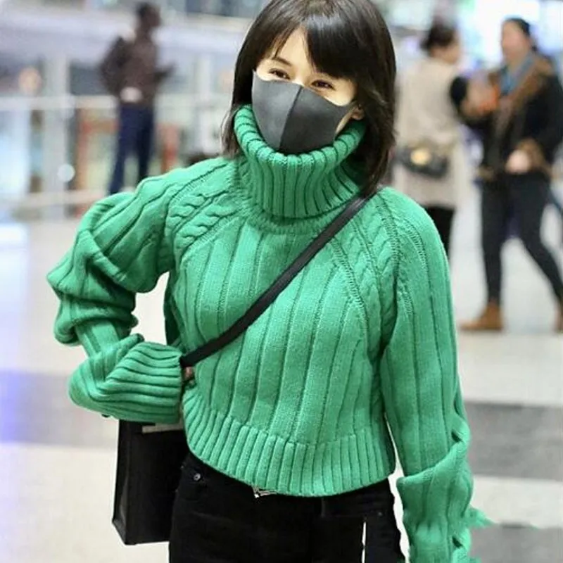 2022 Ruduo ir žiema Naujas moteriškas megztinis Megztinis Megztinis Sutirštinta šiluma Mada Didelio dydžio megztas vilnonis megztinis aukšta apykakle