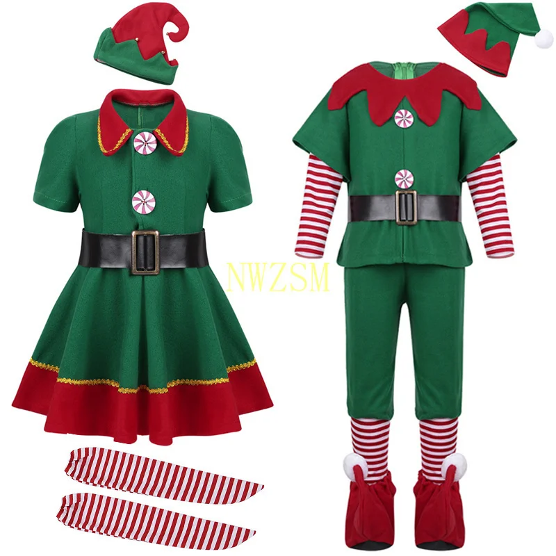 2022 žalia Elfų mergaičių kalėdinė kostiumų šventė Kalėdų senelis Išlyga mergaitėms Naujųjų metų čilren drabužiai Puošni suknelė Kalėdų vakarėlio suknelė
