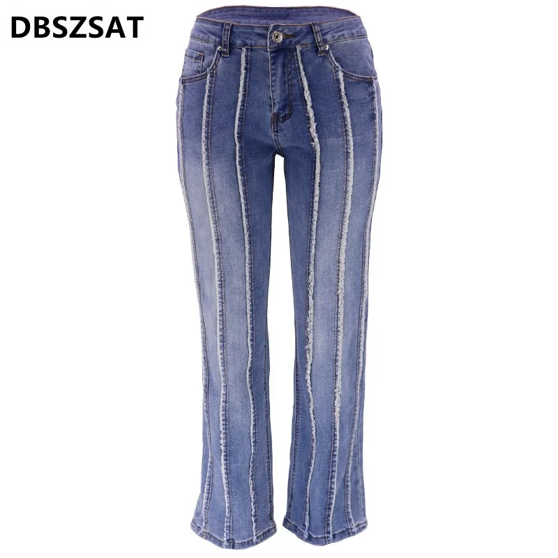 2023 Aukštos spalvos džinsai moterims 2023 m. vasara Nauja Korėjos mada Vintažinės laisvalaikio džinsinės kelnės Elastinis juosmuo Baggy džinsai