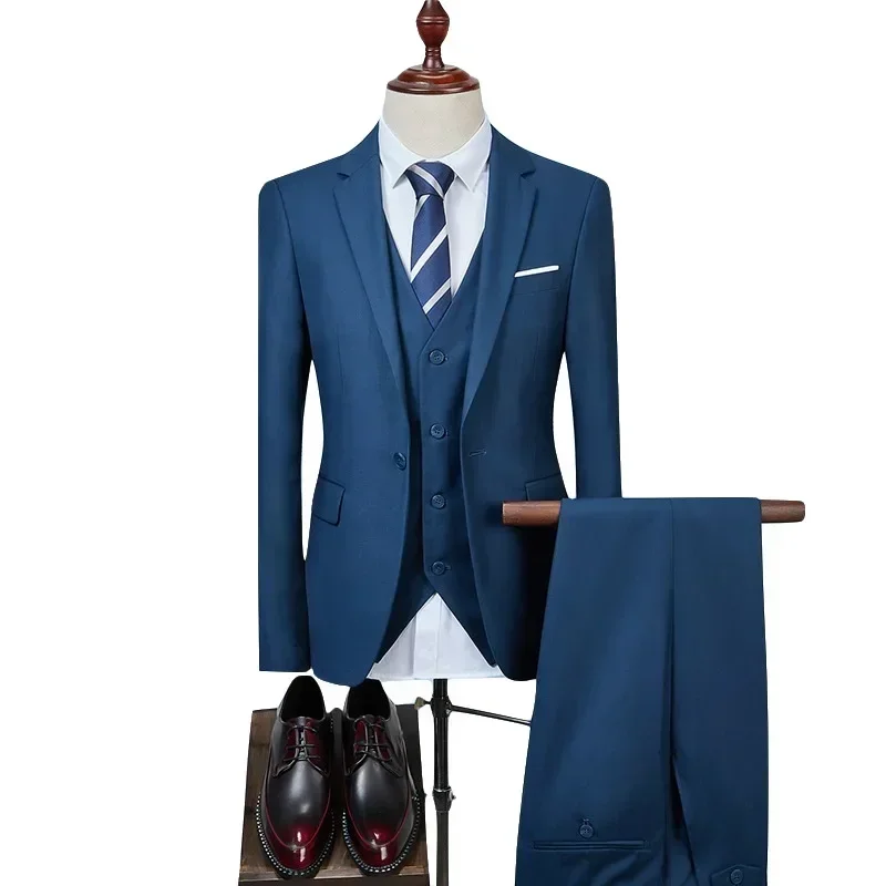 2024 Fashion New Men's Business Casual Suit Trijų dalių komplektas / Vyriškas jaunikis Vestuvės Vienspalviai Švarkai Švarkas Paltas Kelnės Liemenė