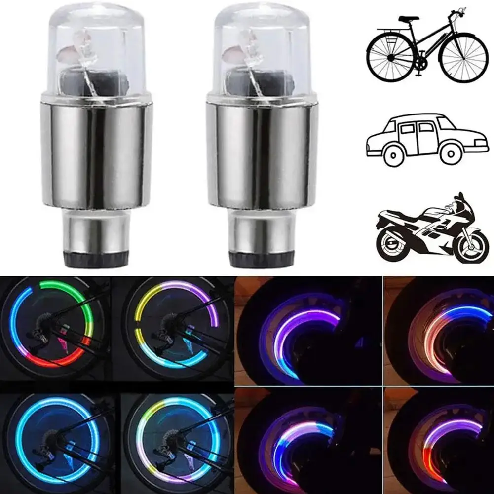 2vnt spalvingi automobilių padangų vožtuvų dangteliai LED automobilių motociklų dviračių žibintų stipinai stebulės padangų lempos ratų dangteliai Automatinių padangų priedai