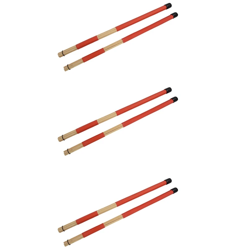 3 Pora 40CM Bambukinių strypų būgnų šepečiai Lazdelės džiazo liaudies muzikai (raudona)