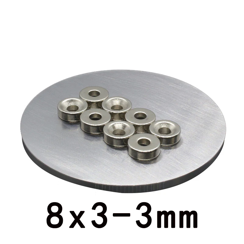 30/50/100 vnt 8*3-3mm Stong Permanent NdFeB stiprūs magnetai 8x3 mm skylė 3 mm apvalus priešpriešinis neodimio magnetinis magnetas