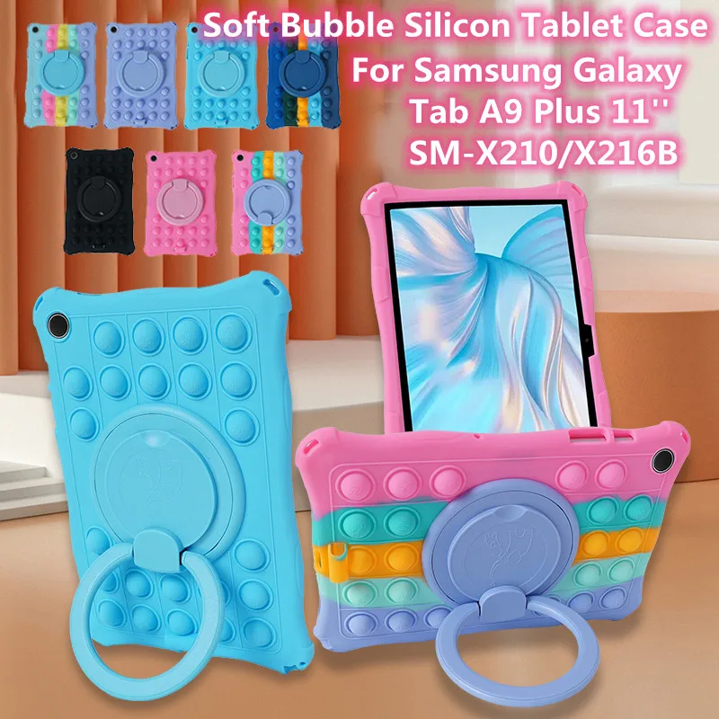 360 besisukantis burbulinis silicio vaikams saugus dėklas, skirtas Samsung Galaxy Tab A9 Plus SM-X210 X216 11 colių su peties diržo apsauga