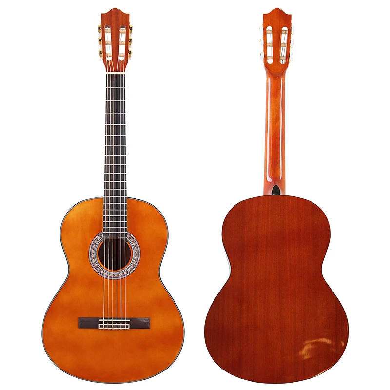 39 colių klasikinė gitara 6 stygų pilno dydžio aukšta blizgi klasikinė gitara rudos spalvos 