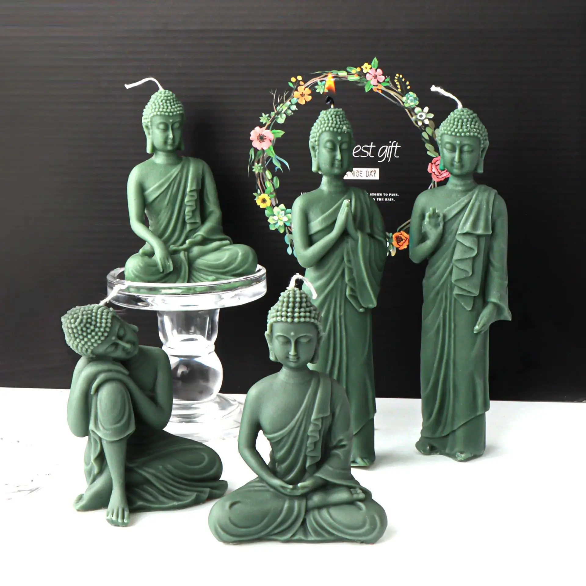 3D Tathagata Vienuolio žvakė silikoninė forma Maitrėjos Budos statula Epoksidinė derva Silikono liejimo formos betonas Cementas Gipsas Silikono liejimo forma