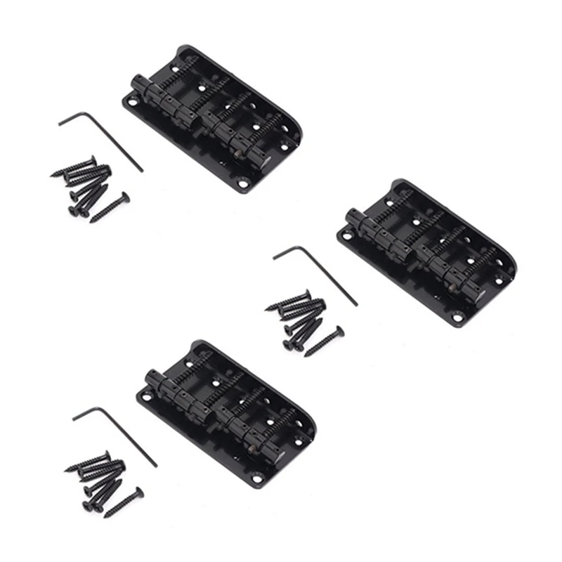 3X 4 String Vintage Style Bass Hardtail Bridge for Precision Jazz Bass Top Load Upgrade,Black