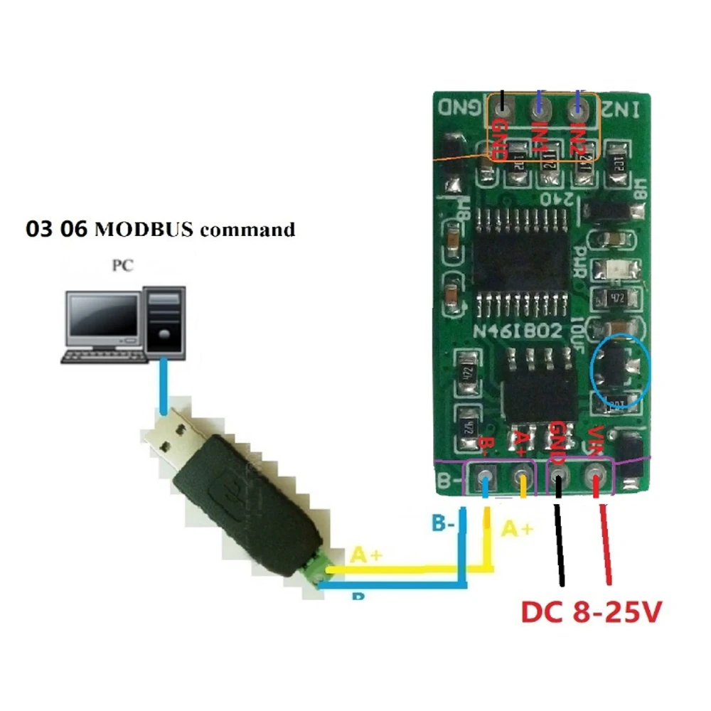 4-20MA į RS485 2 Channel DC 12V 0-25MA Analoginis įsigijimo modulis 12Bit ADC plokštė Modbus RTU PLC