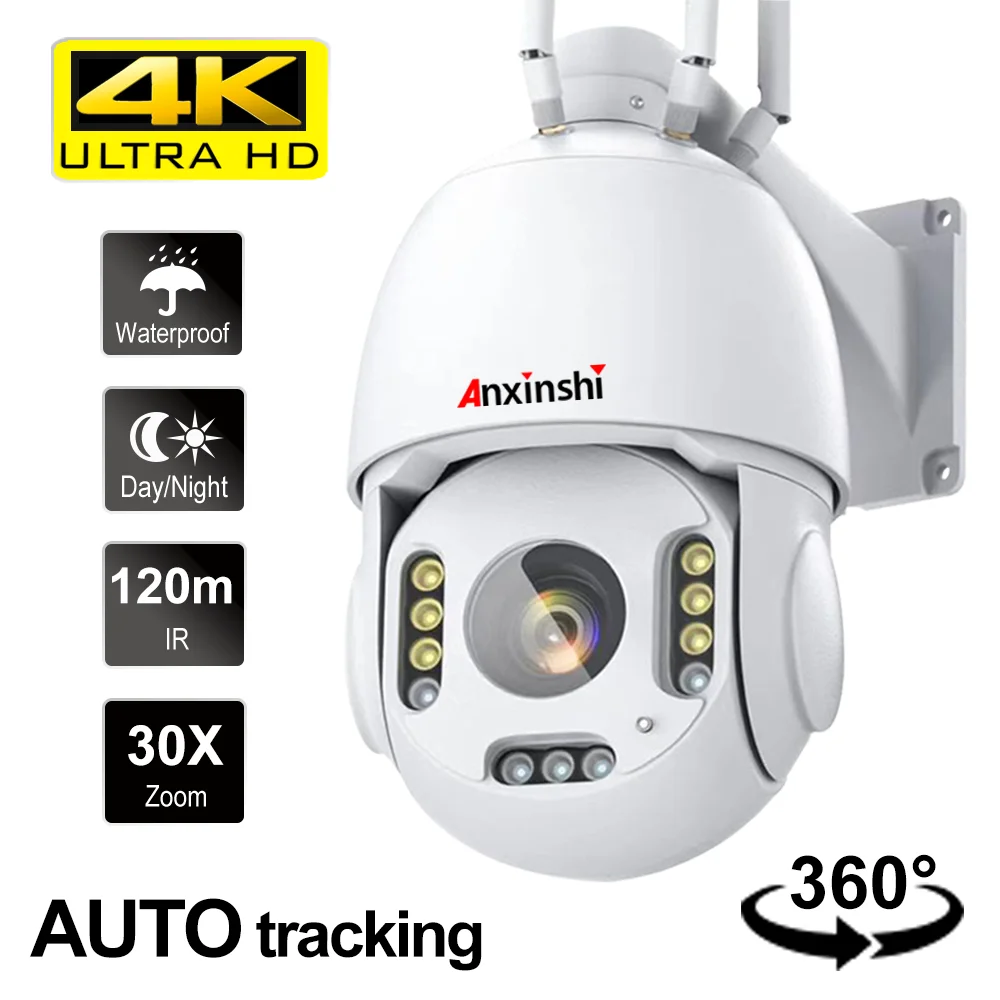 4G WiFi kamera 8MP 4K belaidė lauko apsauga RJ45 IP kamera Dvipusis garsas 30X priartinimas IR naktinis matymas P2P ONVIF CamHi/CamHipro