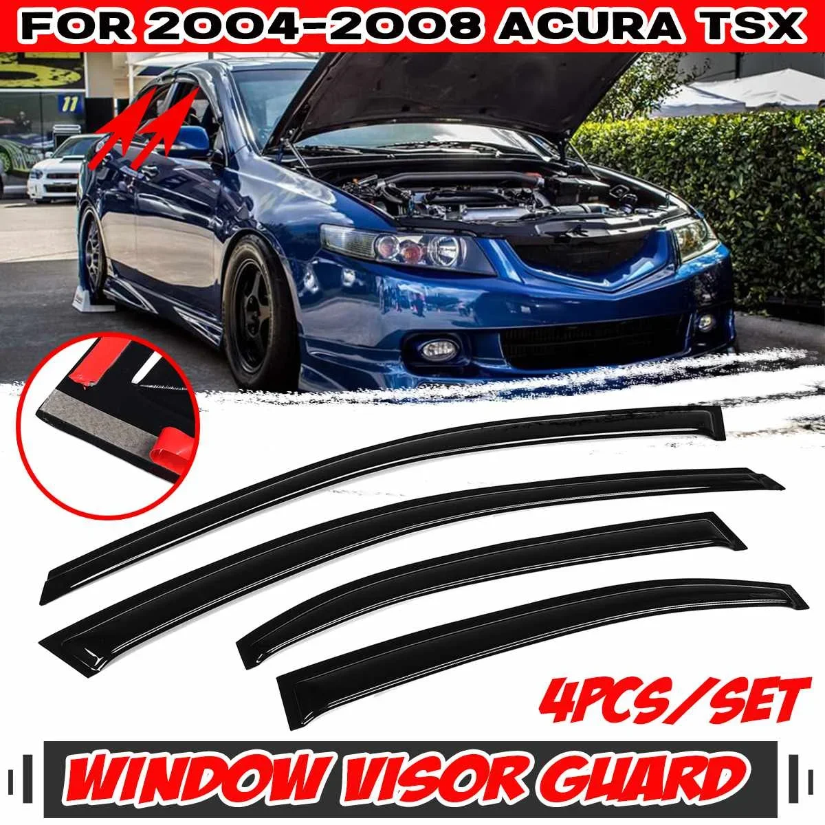 4PCS automobilio durų lango ventiliacijos skydelis deflektorius Lietaus apsaugos markizės prieglauda ACURA TSX 4 durų sedanui 2004-2014 langų skydelis Lietaus apsauga
