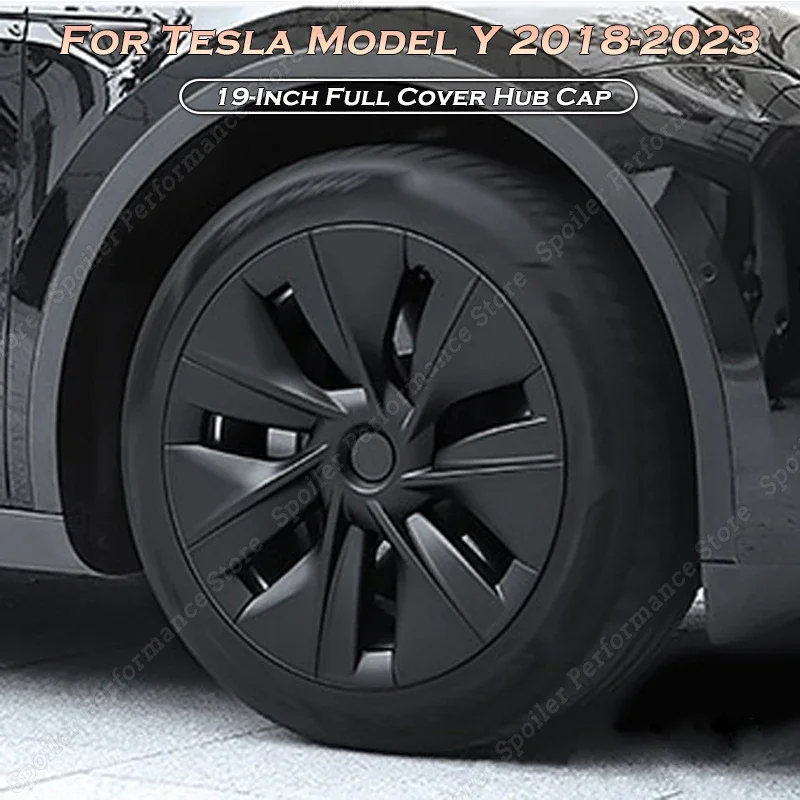 4PCS Matter Black Car Hub Cap keičiamo rato dangtelis 19 colių pilno dangtelio automatinio stebulės dangtelio priedai, skirti Tesla modeliui Y 2018-2023