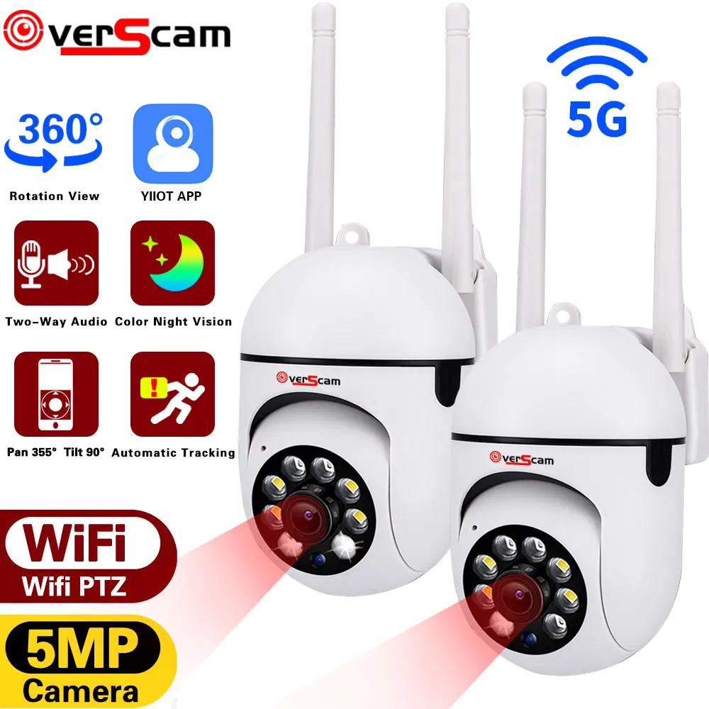 5G WiFi stebėjimo kameros HD 5MP automatinis sekimas IR visų spalvų naktinis matymas Apsaugos apsauga Judesio vaizdo stebėjimo kamera Lauko kamera