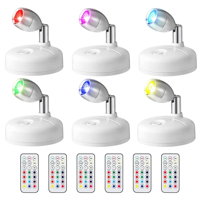 6 dalių RGB LED prožektorius su nuotolinio valdymo pultu, 13 spalvų prožektoriumi, baterijomis valdomi akcentiniai žibintai prieškambario meno kūrinių spintai