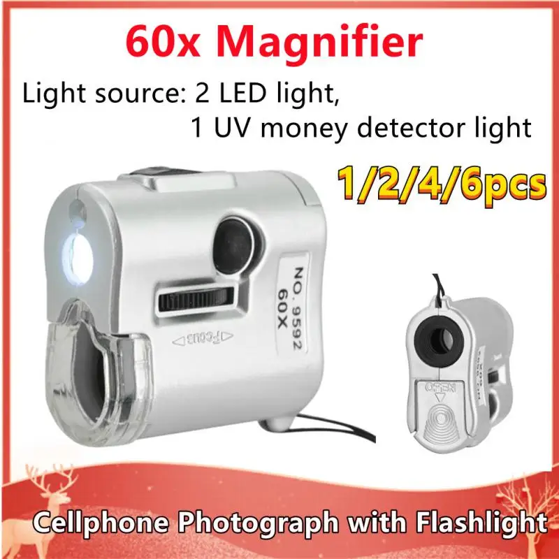 60X rankinis didinamasis stiklas mini kišeninis mikroskopas lupos valiutos detektorius juvelyras didintuvas su LED šviesa