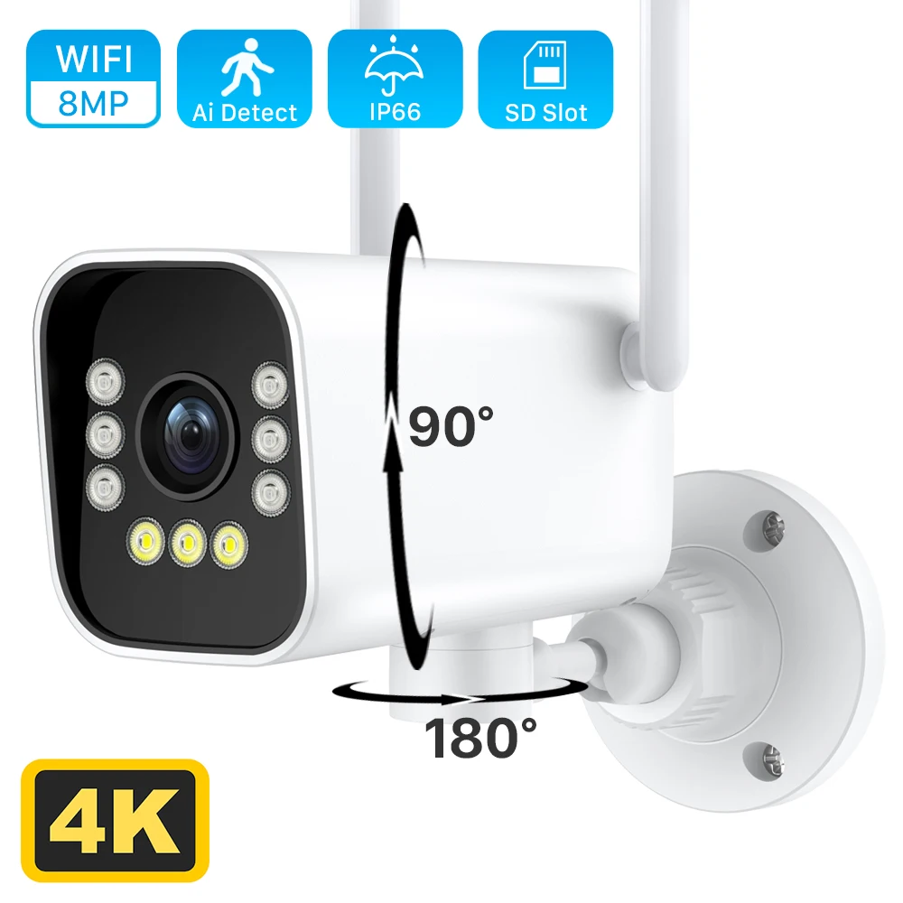 8MP 4K PTZ Wifi kamera lauke 4MP AI žmogaus aptikimo IP kamera 1080P spalvota IR naktinio matymo 
