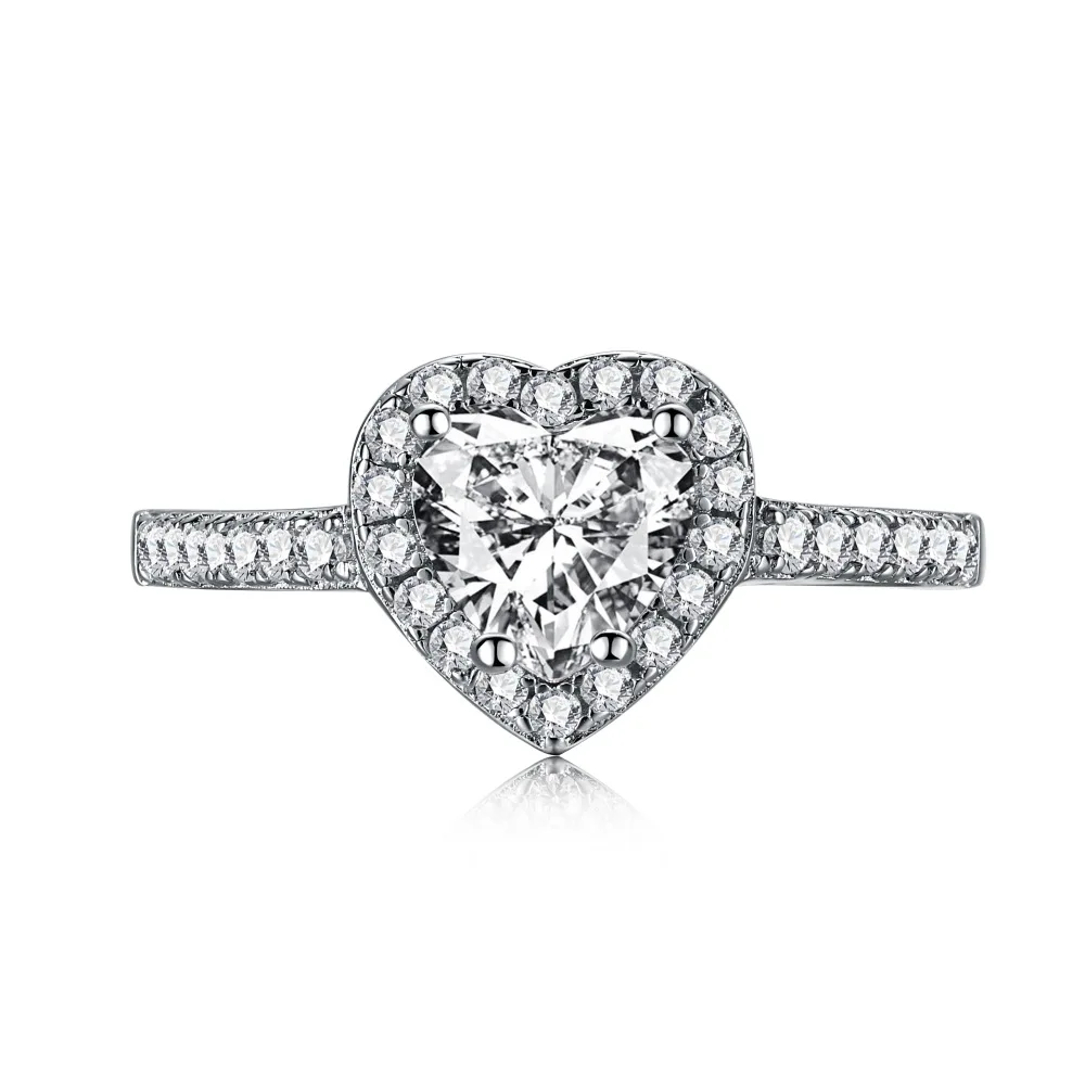 925 svarų sterlingų sidabrinis žiedas moterims sandėlyje, pilnas deimantinės širdies modeliavimo deimantinis žiedas