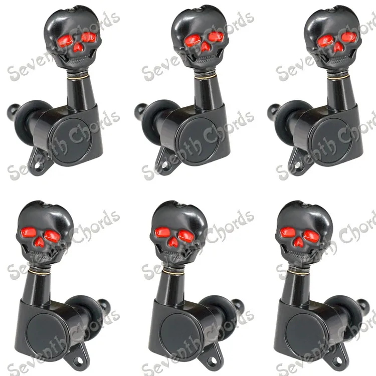 A Set Skull Head Sealed-Gear Guitar Tuning Pegs Tuners Tuners Machine Heads for Folk Acoustic Electric Guitar. - Juoda 3R3L & 6R & 6L