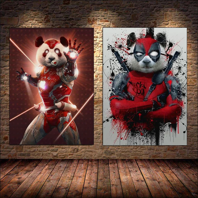 Abstract Modern Panda Warrior Cool Canvas Tapyba Plakatai ir spaudiniai Sienų menas Juokingi paveikslėliai svetainei Namų dekoras Cuadros