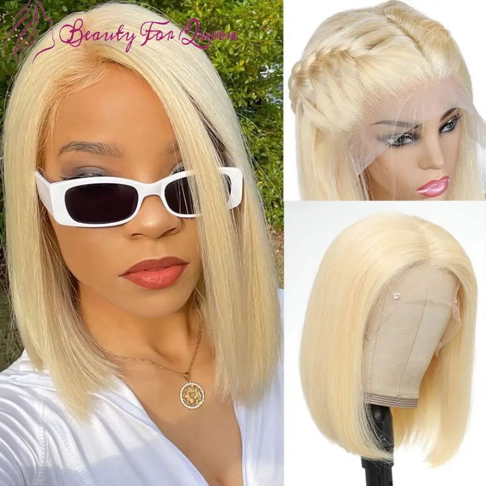 Bob Wig 613 Honey Blonde Color Brazilijos tiesus nėrinių priekis Žmogaus plaukų perukai HD Skaidrūs nėrinių priekiniai perukai