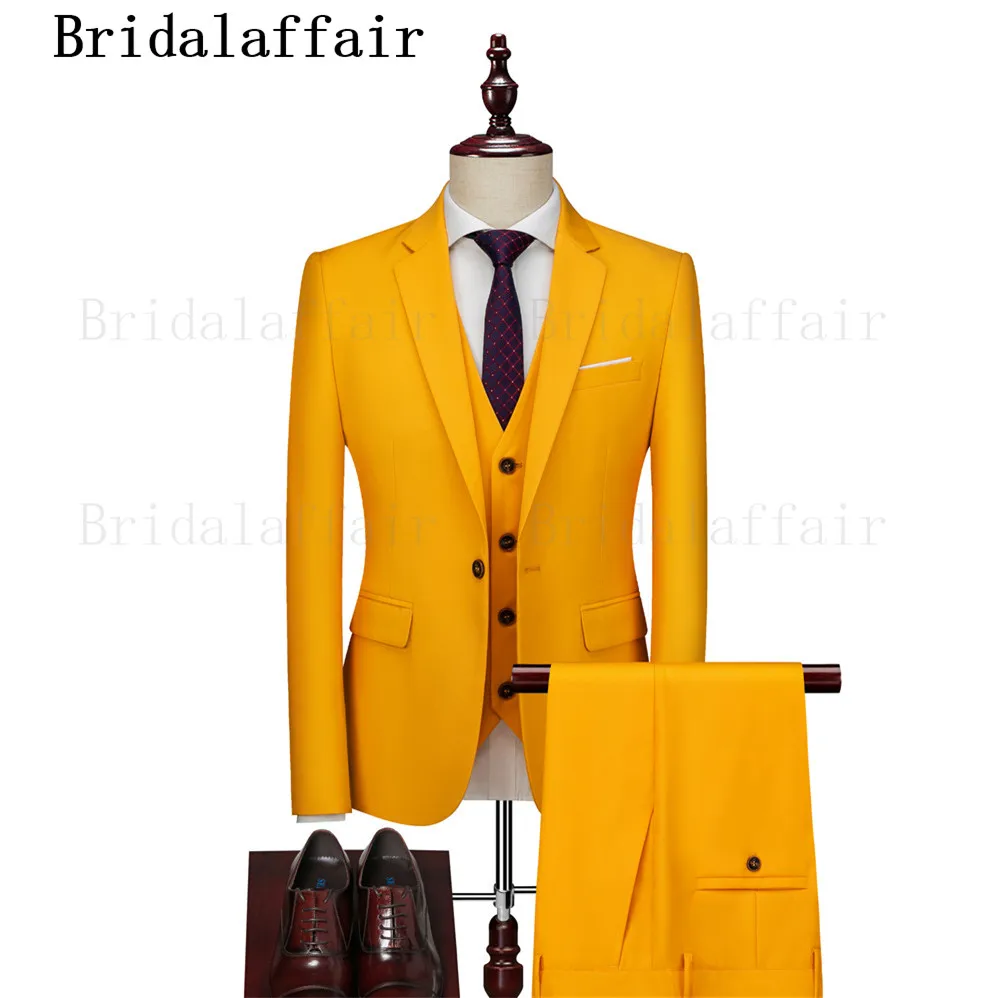 Bridalaffair Vyriški oranžiniai kostiumai Slim Fit Elegantiškas tvirtas prom vestuvinis smokingo kostiumas vyrams 3 vnt Blazer striukės liemenės kelnių komplektas