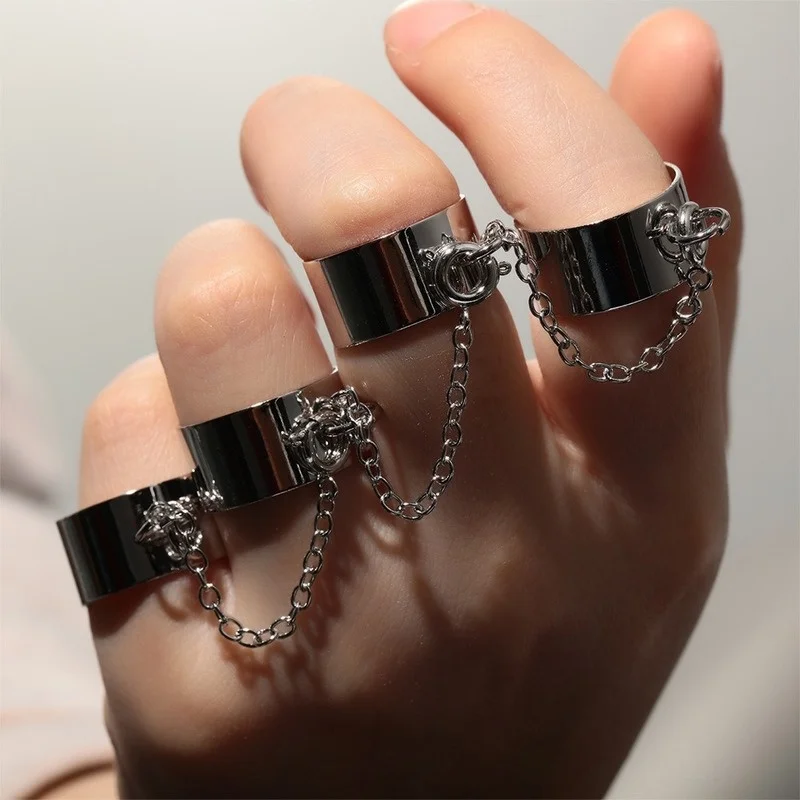 Bungee Chain Combination Ring Punk Fan Open Male and Female One-piece Dark Ring Index Finger Ring