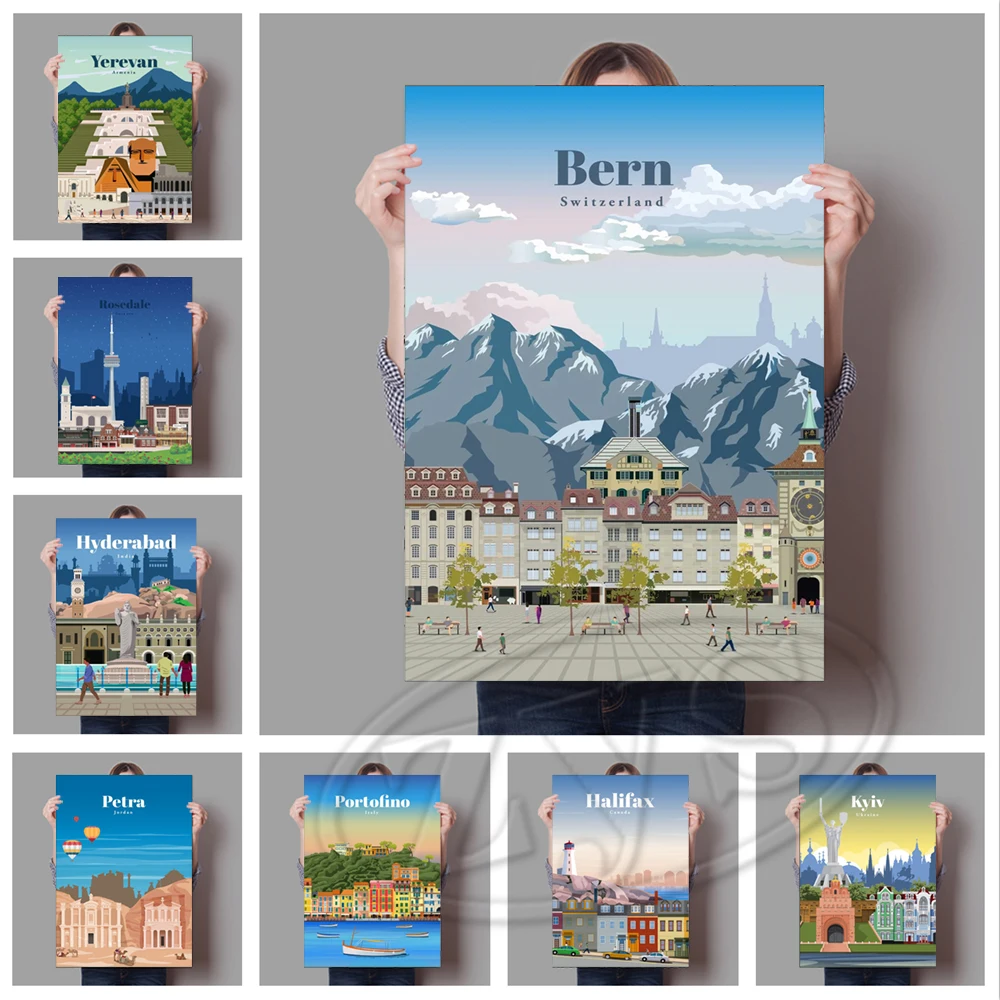 Canvas Traveltastic Plakatas Tapyba Pasaulio miesto sienų menas Berno atspaudai Modulinės Jerevano nuotraukos Namų dekoravimas svetainei